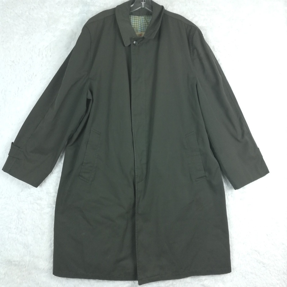 Vtg Wales Of Ye Towne‎ Of Boston Mens Trench Coat Wash & Wear Green Button Up L